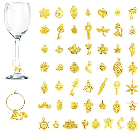 CNYMANY 50 pezzi Segnabicchieri Charms per Bicchiere di Vino, Calice Marcatori di Bevande Tag con Fibbia per Cocktail Champagne Festa Di Degustazione Favori Forniture Decorative Regali - Oro
