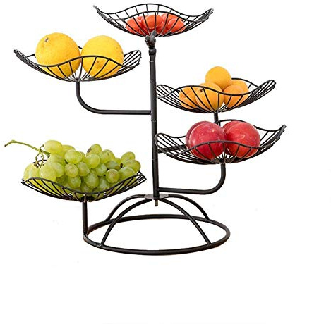 XBSLJ Cesto Portafrutta Alzata per Torta alla Frutta Ciotola per Frutta con 5 cesti di Frutta in Metallo Portafrutta per Frutta, Verdura, Famiglia, per più Spazio sul Piano di Lavoro, Nero