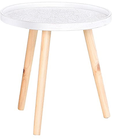 HOMCOM Tavolino da Salotto Moderno Rotondo, Tavolino da Caffè con Bordo Rialzato e Tre Gambe, per Camera e Soggiorno, in Legno Bianco e Oro
