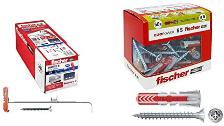 Fischer 25 Tasselli per Cartongesso DUOTEC 10 S con Vite, Fissaggio ad Ancora per Carichi Elevati su Pannelli e Lastre, Foro 10 mm & 50 Tasselli Duopower con Vite, 6 x 30 mm, per Muro pieno