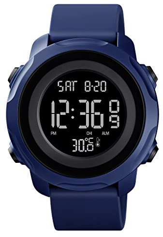TONSHEN Herren Thermometer Uhr Outdoor Sport Militär Digital Uhren Multifunktional Stoppuhr LED Double Zeit Plastik Armbanduhr