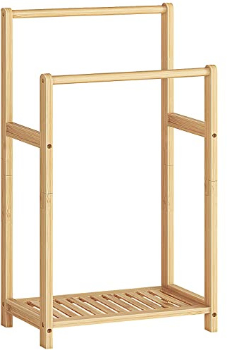 HOOBRO Porte-Serviettes de Salle de Bain sur Pied, Étagère Échelle à 2 Niveaux en Bambou, Présentoir à Couverture avec Étagère de Rangement, pour Chambre, Salon, Couleur Naturelle EYL02LB01