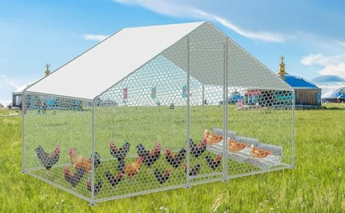 Jiubiaz Hühnerstall 3 x 2 x 2 m, verzinkter Stahlrahmen, PVC-beschichtetes Sechseckgitter, für Hühnerkäfige, Geflügelställe, Vogelkäfige, Kleintiere