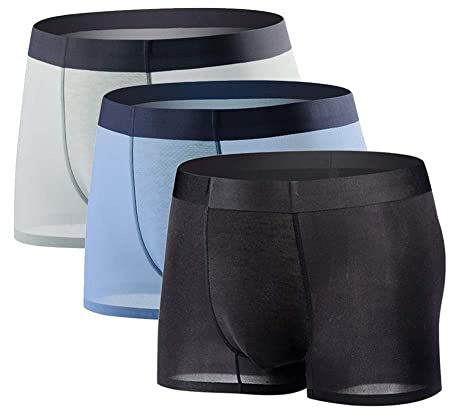 YUSHOW Ice Silk Mesh Underbyxor för Män U Konvex Tredimensionell Design Trosor Andningsbara Trosor Transparenta, Svart + blå + ljusgrå, XL