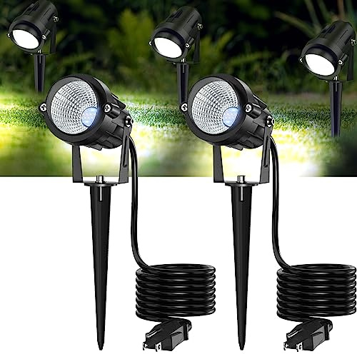 Musuger High Brightness 1000LM Outdoor Spot Lights for Yard, 6500K Daylight Spot Lights Outdoor with 4.9FT Electric Cord, 10W LED IP66 Waterproof Landscape Spotlights for Garden Tree Flag - 2 Pack
