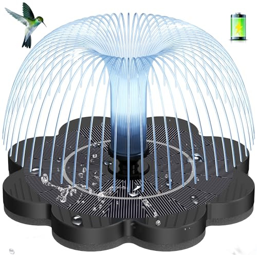 GAIZERL 3.5W Solar Fountain with 2000mAh Battery - Work On Cloudy Day- Upgrade Lucky Flower Glass Panel Solar Bird Bath Fountains, Hummingbird Water Fountain Pumps for Birdbath, Pool, and Pond