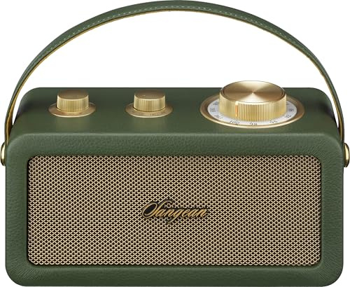 Sangean RA-101, tragbarer Bluetooth-Lautsprecher im Retro-Stil mit FM, integriertem Akku, True Wireless Stereo-Funktion, Grün-Gold