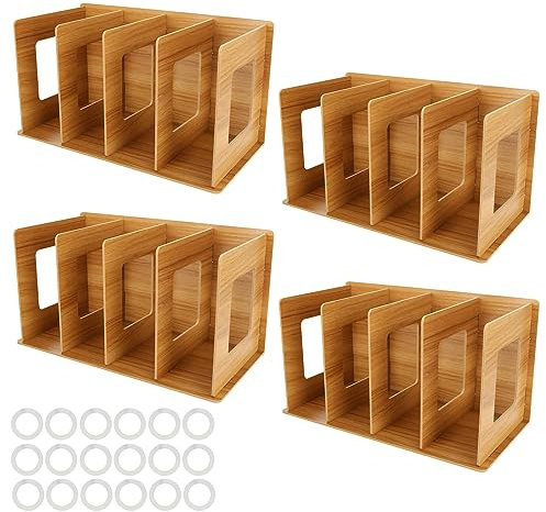 ZOFUN CD-Regale, 4er-Set, Holz, Schreibtisch-CD-Regale mit Gummiringen, einfach zu montieren, für CDs, DVDs, Bücher, Zeitschriften, Aufbewahrung von 4 Stück, 30.5 x 15 x 17 cm, Brown