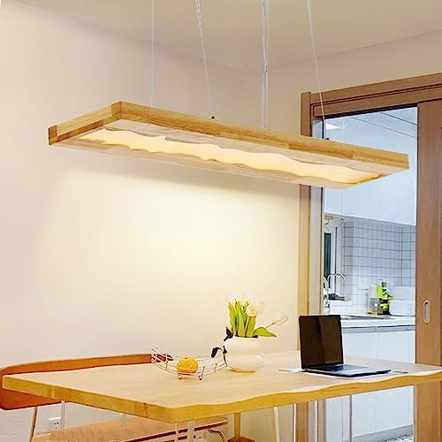 JMrider LED Hängelleuchte Esstisch Pendelleuchte Holz Harzleuchter Rustikal 40W Mit Hängellampe Höhenverstellbar Moderner Eichenbrett Pendellampe Küche Kronleuchter Wohnzimmer Büro Cafe