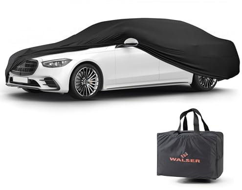 Walser Abdeckung Auto Indoor Stretch Basic, Autoabdeckung Winter, staubdichte Autogarage Abdeckung, Autoplane Winter, Autogarage Abdeckung Winter, Abdeckung für Auto, Auto Abdeckplane XL schwarz