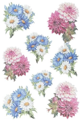 Ideen mit Herz Feuille d'autocollants - 3D - En relief - Gaufrage de qualité supérieure avec effet 3D - Images de fenêtre - Scrapbooking - Feuille DIN A4 avec de nombreux motifs (bouquets 02)