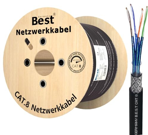 CAT 8 500m Erdkabel Netzwerkkabel Reines Kupfer Verlegekabel S/FTP 40 Gbit | 100 % reines Kupfer, LAN Erdkabel, Ethernet Verlegekabel, S/FTP, 40 Gbit, PoE++, UV- & wetterfest, Router, Switch, IP-Kameras