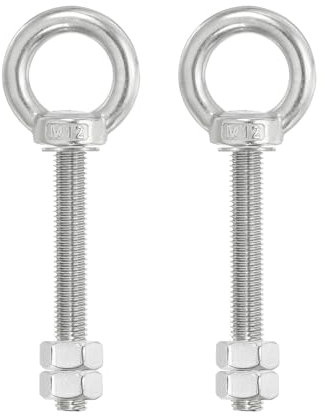 PATIKIL Lifting Shoulder Eye Bolts, 2 Pack M12x80 Screw Bolt 304 Stainless Steel Eye Bolts Threaded Screw Eyebolt Shoulder Ring with Double Nuts Fixed for Lifting Hanging