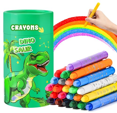 JYPS Tvättbara kritor för barn, 24 färger silkeslena kritor set med dinosaurier pennhållare, giftfri säker för småbarn, konsttillbehör, färgläggningsset för barn, påskgåvor för 4-12 flickor/pojkar