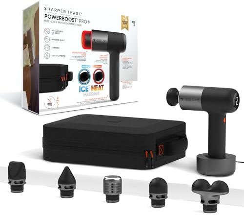 SHARPER IMAGE - Massagepistole PowerBoost Pro Dual Node - Heiß & Kalt - 6 Geschwindigkeiten - 6 Aufsätze - Handmassagegerät - Elektrisches Massagegerät - Muskelentspannung - Sportmassage