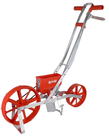 Agri-Fab 45-0640 3lb Push Garden Seeder/Planter with 7 Interchangeable Seed Plates for up to 20 Types of Seeds, Rust Resistant Plow Blade, Powder Coated Aluminum Frame, Orange