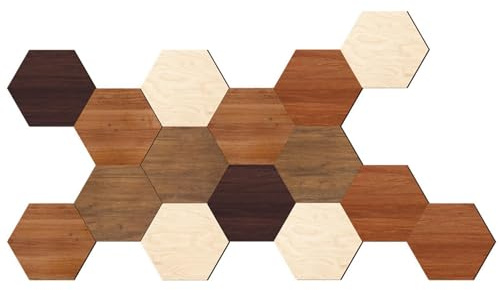Sticker Mural Hexagone, Décalcomanies Hexagonales en Bois 15 Pièces,Autocollants Hexagonaux en Bois,Autocollants Hexagonaux en Bois pour La Décoration Intérieure, Peler Et Coller Auto-adhésifs