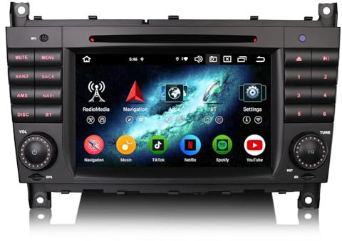 Erisin 8-Núcleo 4GB+64GB Android 13 Radio Coche GPS Navegador para Mercedes Benz Clase C W203 Clase CLC Clase G W463 IPS Pantalla Táctil CarPlay Android Auto Bluetooth DAB+WiFi DSP USB OBD2 CD DVD TDT