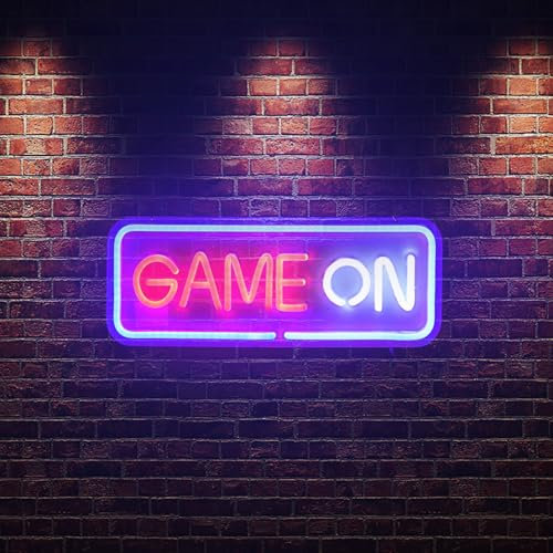 Gaming Neonschild, GAME ON LED Spiel Neonschild für Gaming Raum Wanddekoration, USB betrieben, 39,9 X 15,9 Cm