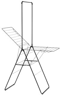 Brabantia HangOn Drying Rack 20m + Rod - Matt Black | XXL Clothes Drying Space | Adjustable Wings & Hanger Rod | Foldable Indoor Airer | 99 x 7 x 66cm