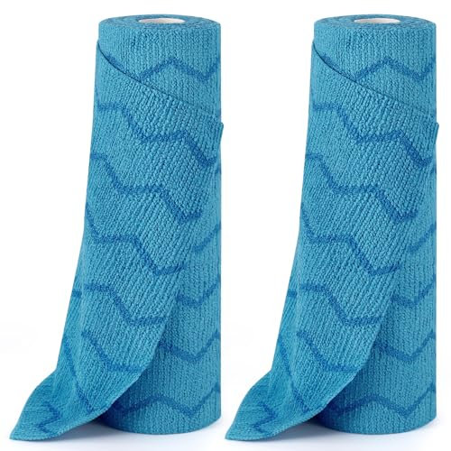 Kinberry Microfiber Cleaning Cloth Roll - 40PK, Reusable Paper Towels Blue Tear Away Cloth, Microfiber Towels Washable Shop Rags, Lint Free Cleaning Rags for House, Kitchen, Window, 25×25CM