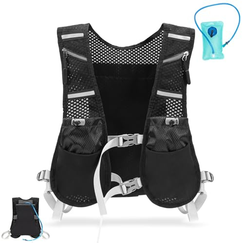 Running Vest with Water Bladder for Women Mens,Breathable Hydration Backpack With Reflective Strips ,Lightweight Running Backpack with Water Bottles for Hiking Biking