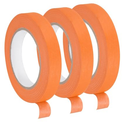 QUARKZMAN 3 Pcs 0.7 Pouce Large 60 Yards Ruban de Masquage Orange | pour Maison Bureau Entrepreneur Commercial Peinture Propre sans coulures Papier Crêpe Large