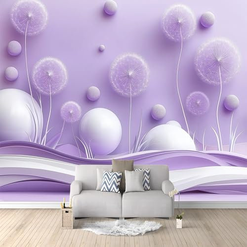 Fotomurales 3D Diente De León Morado 250x175 cm Papel Pintado Fotográfico, Decoración De la Pared Murales para Salón, Dormitorio, Habitación para Niños, Pared de TV
