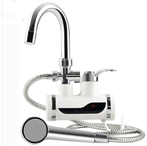 Instant Tankless Electric Hot Water Heater Faucet Kitchen Instant Heating Tap Water Heater with LED(Brown)