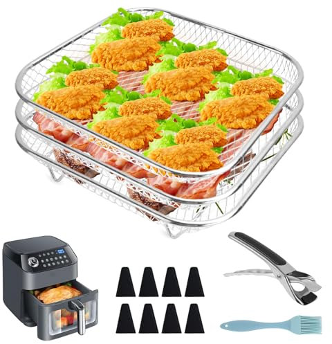 KXVXXV Airfryer Baskets Stackable, Grid for Hot Air Fryer, 20 cm Hot Air Fryer Accessories for Cosori 5.5L/6L, for Ninja Max Pro 6.2L AF180EU, 304 Stainless Steel Airfryer Accessories