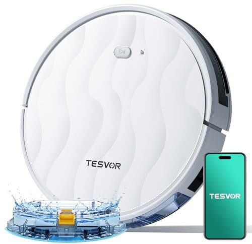 Tesvor Saugroboter mit Wischfunktion - M2 Staubsauger Roboter,6000Pa Starke Saugkraft Roboterstaubsauger,Selbstaufladend,WLAN, 5100 mAh +180 Min.Laufzeit Ideal für Tierhaare,Teppich,Hartboden.