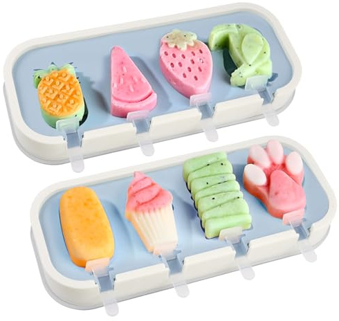 2 Pezzi Ghiaccioli Stampo 4 Cavità,Riutilizzabili DIY Stampini per Gelato,Formine per ghiaccioli Silicone,Formine per ghiacciolis Silicone Senza BPA,Fumetto Stampo per Gelato,per Preparare Sorbetti