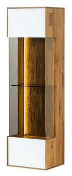 MASSIVMOEBEL24.DE | Hängevitrine Eiche 37x32x130 Wien, Farbe:Natur geölt/Glas weiß, Größe:37x32x130 cm (BxTxH)
