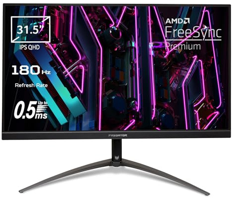 Acer Predator XB323QUM3bmiiphx Moniteur Gaming PC 31,5, écran QHD IPS, 180 Hz, 0,5 ms, FreeSync Premium, HDMI 2.1, DP 1.4, réglage de la hauteur, ZeroFrame, haut-parleurs intégrés, câble HDMI, DP