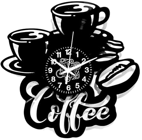 Instant Karma Clocks | Orologio da Parete con Tazzine e Chicchi di Caffè | Design Decorativo in Vinile per Cucina Bar Sala Colazione Caffetterie