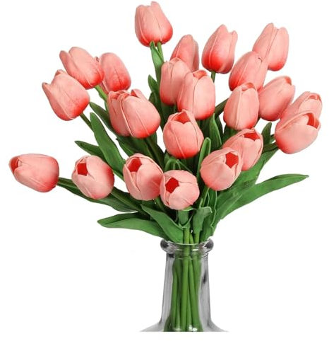 PJQUEKAIPJ Nearly natural 3/5PCS Artificial Flowers PU Real Touch Tulip Scrapbooking Vases Home Decor Wedding Garden Arch Decor artificial flowers(Champagne,3pcs)