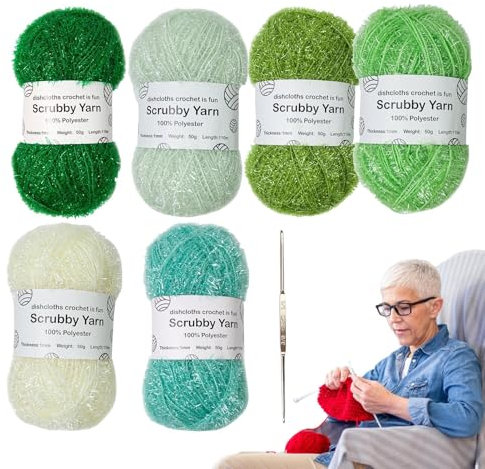 Scrubby Yarn – Crochet Thread Bundle, Knitting Craft Fibers | Durablle Texture Yarn Assortment Pack, Colorful Polyester Weaving Material Skeins, Creative Kit for Dishcloth Making Projects