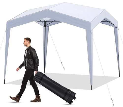 COSTWAY Tonnelle de Jardin Pop-up 302 x 302 cm, Tente Réception avec Sac à roulettes Portable 8 Piquets 4 Cordes à Vent, Abri Pliable Extérieur Protection Solaire pour Fête Camping BBQ (Blanc)
