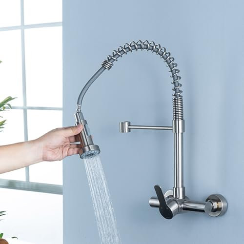 Rubinetto Cucina a Muro Doppia Modalità Acciaio Inossidabile-Spazzolato