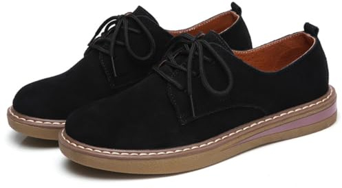 Mocasines Casual de Mujer con Cordones Cómodos Zapatos Planos de Ante para Oficina Negocio Conduciendo 38 Negro