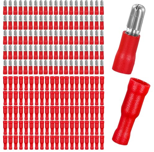 200 Stück 0.5–1.5mm² Kabelschuhe Set – Isolierte Rundstecker & Rundsteckhülsen Rot, Crimpverbinder Steckverbinder Sortiment für Kfz, Motorrad, Elektrik, Kabelverschraubung & Drahtklemmen