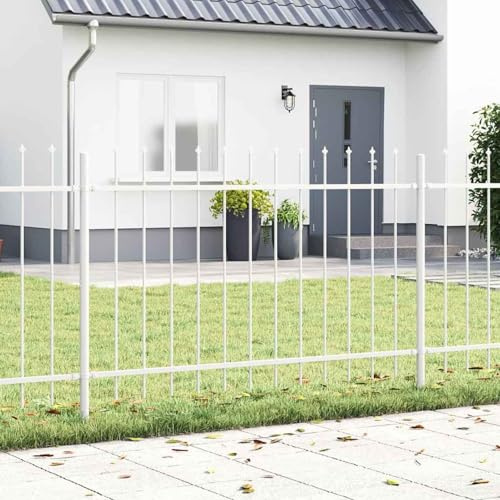 Gecheer Gartenzaun mit Spear Top Weiß 1,7x0,8 m aus Stahl, Metallzaun Komplettset für Gemüsebeete Teichumrandung Hundebereich dekorative Gartengrenze Wegebegrenzung42003879
