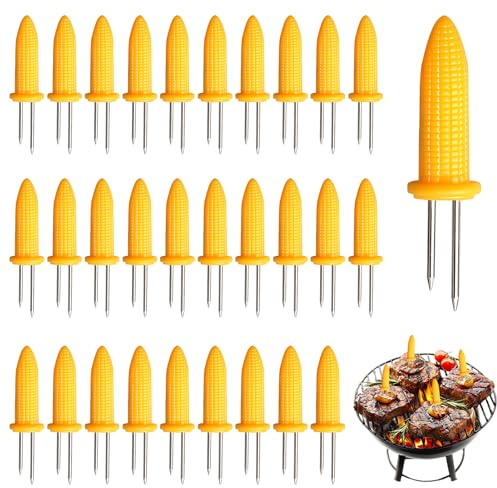 UIHRLM 30PCS Corn on The Cob Holders, Stainless Steel Sweetcorn Holders on The Cob Skewers, Creative Corn Cob Forks with PP Handle for Home Kitchen BBQ, Picnic, Camping, Party, Food Festival