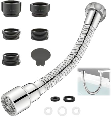 Rallonge Robinet Avec 2 Modes 14cm Et 8 Accessoires, Embout De Robinet Cuisine Pivotant 360°, Acier Inoxydable 304 Flexible Robinet Pour Évier Salle De Bain Et Cuisine