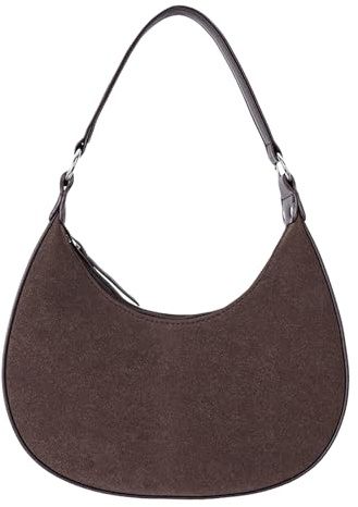 Aulenge Borsa a Tracolla per Donna in Pelle Scamosciata Borsa Hobo Elegante Borsa a Spalla a Mezzaluna Borsa a Mano per Donna Design Retro Leggera per Quotidiano Appuntamento Serale Marrone Scuro