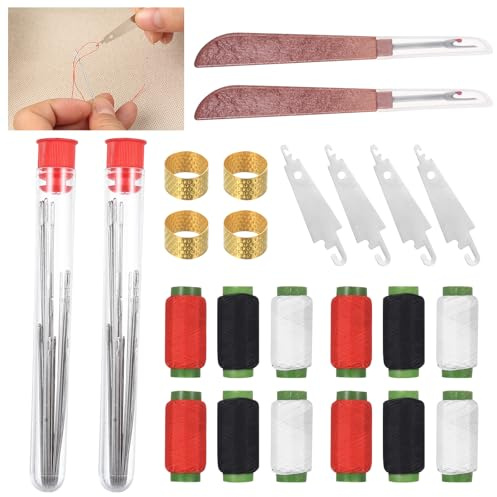 74 Pcs Sewing Tool Set, Stainless Steel Sewing Needles Set, Needle and Thread Kit, Stainless Steel Hand Sewing Needles Large Eye, Big Eye Hand Needle and Thread Sets for Stitching, DIY Crafts