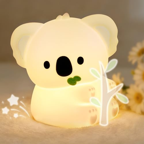 AUAUY Koala Nachtlicht, Silikon, USB, 7 Farben, mit 30 Minuten Timer | 1200mAh Wiederaufladbar Nachtlicht, 3 Farbtemperaturen, Nachtlampe, Touch, für Kinderzimmer, Schreibtisch Deko, Geschenk