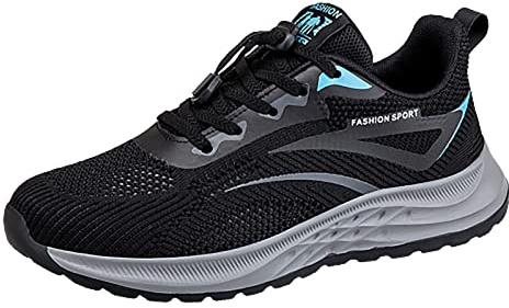 Sneaker herr sportskor slitstarka skosulor, sneakers, ventilerande sommarskor, breda fötter, arbetsskor för snörning, träningsskor, lätta utomhusskor för sport och fritid, svart, 42 EU