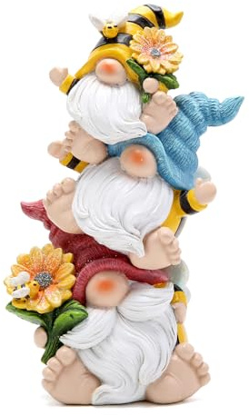 ZAWUU Stacked Bee Gonk Gnomes Garden Ornaments - Funny Sunflower Gonks Figurine, Three Tiered Resin Tomte Nisse, Unique Outdoor Patio Decor & Spring Home Shelf Decorations, Gift for Gnome Lovers