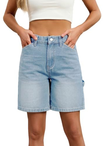 Bermudas Vaqueras para Mujer,Pantalones Cortos Mujer Vaqueros Anchos con Cintura Alta Verano Casual Bermudas Shorts Jeans Comodos Elasticos Talla Grande Retro Original Denim Shorts